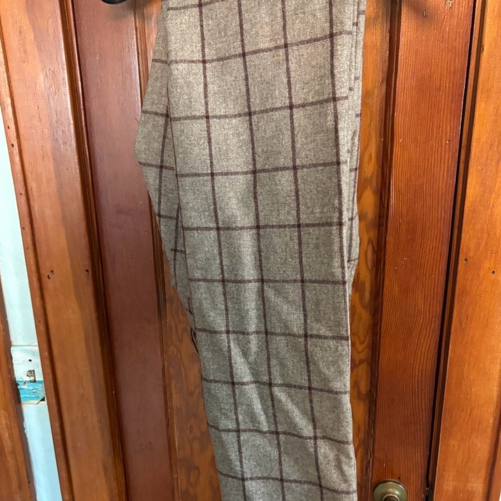 Tan and Burgundy windowpane trousers NWT